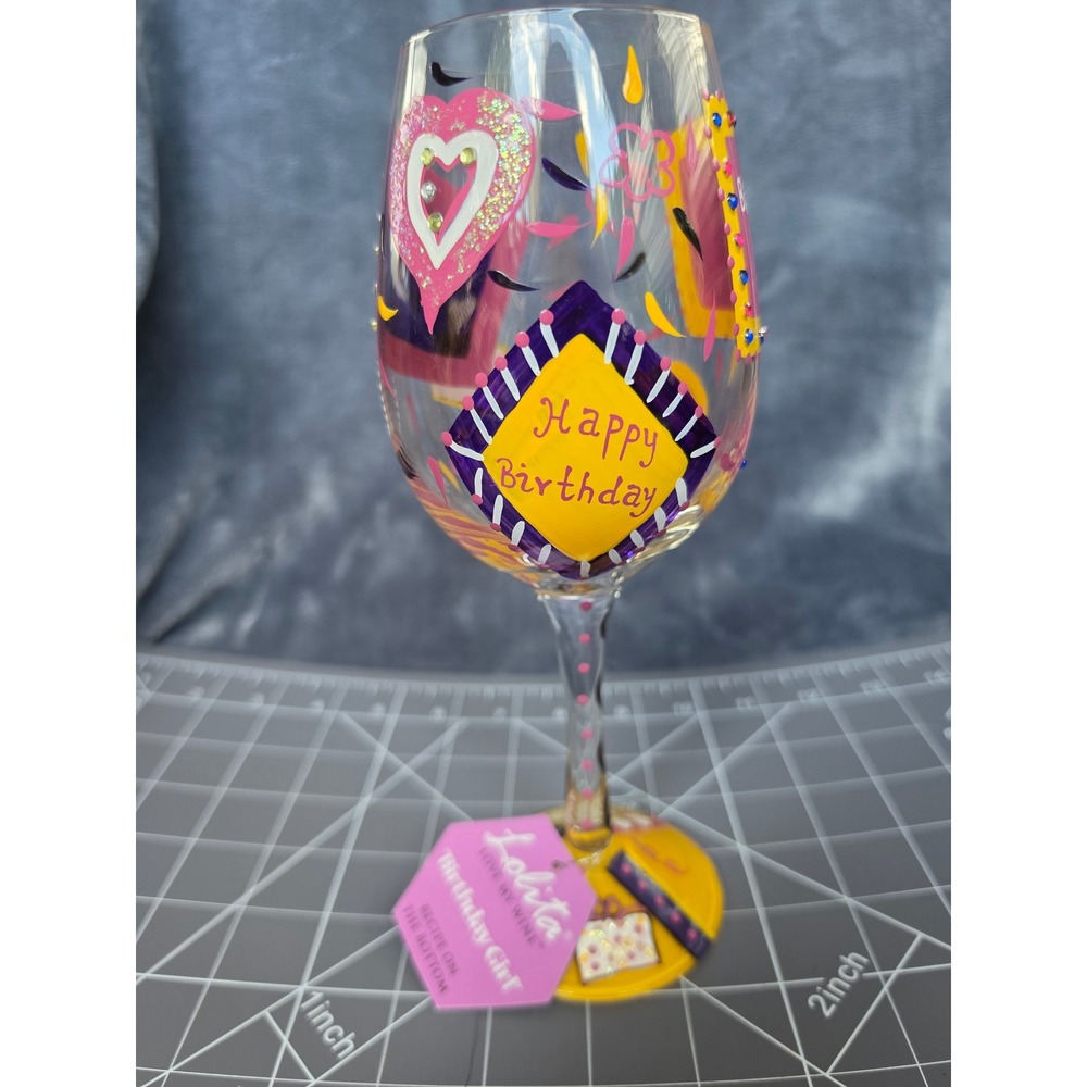 Lolita Love My Wine Birthday Girl Hand Painted Wine Glass with Recipe NWT 9in